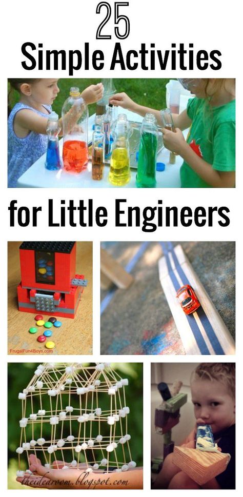 Do you have a budding engineer in the family? Check out these 25 simple activities for little engineers! Steam Ideas, Preschool Stem, Engineering Activities, Simple Activities, Stem For Kids, Summer Learning, Engineering Projects, Preschool Science, Homeschool Science