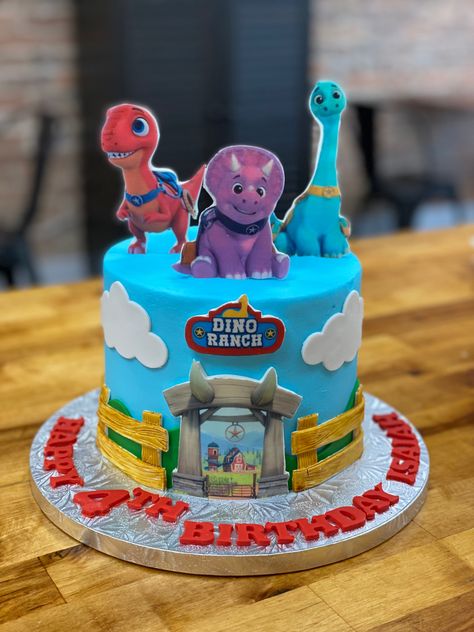 Dino Ranchers Birthday Cake, Dinoranch Cake, Dino Ranch Birthday Party Cake, Dino Ranch Birthday Cake, Dino Ranch Cake, Dino Ranch Birthday Party, Dino Torte, Dino Ranch, Tree Rex