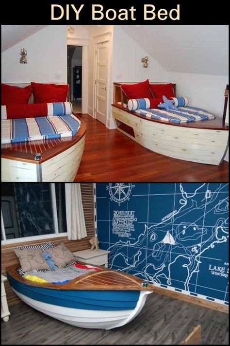 Toddler Boat Bed, Boat Beds, Boat Bedroom, Boat Furniture, Boat Bar, Grandkids Room, Boat Bed, Bed Idea, Boy Rooms