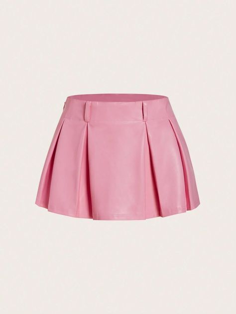 SHEIN Coolane Solid Pleated Skirt | SHEIN USA Pink Leather Skirt, Women Skirts, Pink Collar, Pink Collars, Pink Leather, Pleated Skirt, Women Clothing, Woven Fabric, Leather Skirt