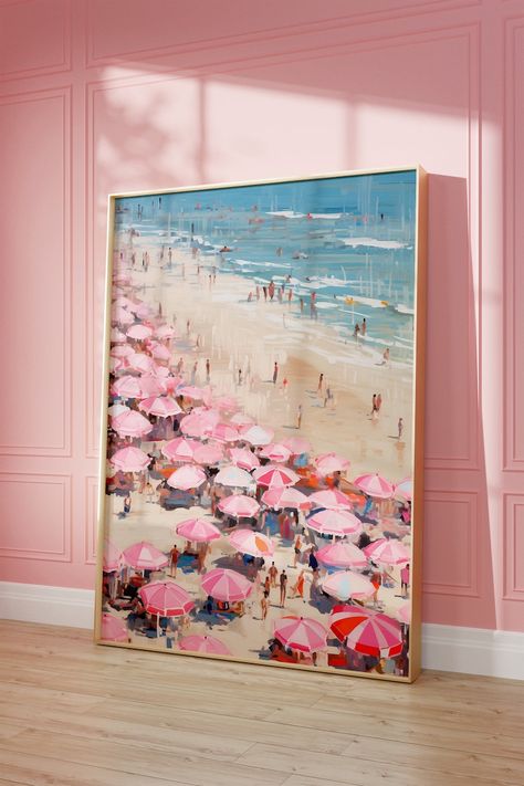 Bedroom Wall Decor Beside Bed, Pink Framed Wall Art, Wall Art Over Couch Living Rooms, Costal College Apartment, Beach Bathroom Art, Neutral Beach Wall Art, Vintage Beach Artwork, Preppy Room Prints, Interior Design Art Paintings