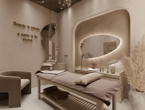 Beauty Salon :: Behance Modern Facial Room, Beauty Studio Interior Design, Best Salon Interior Design, Beige Salon Aesthetic, Cosmetic Salon Interior, Head Spa Room, Massage Salon Design, Neutral Beauty Salon, Beauty Spa Interior Design