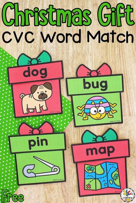 This Christmas Present CVC Words Activity is a fun word work resource for your students to use this December! Click on the link to learn more! https://abcsofliteracy.com/christmas-present-cvc-words-activity/ Beginning Cvc Word Activities, Gingerbread Cvc Free, Christmas Labeling Kindergarten Free, Christmas Cvc Activities Kindergarten, Cvc Christmas Activities, Christmas Cvc Words Free, Letter Activities Kindergarten Center Ideas, Phonics Christmas Activities, Christmas Beginning Sounds Free