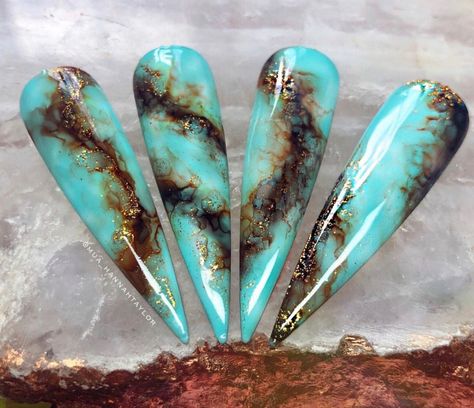 Ink Nails, Turquoise Marble, Brown Marble, Turquoise Blue, Blue Brown, Nail Designs, Marble, Nail Art, Turquoise