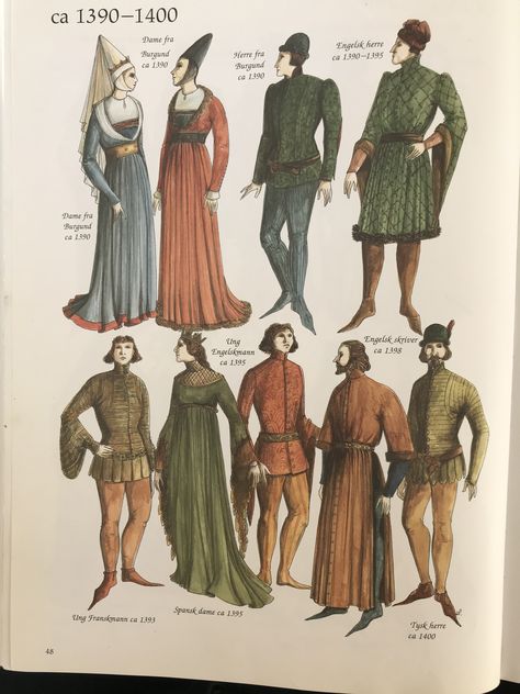 1300s Fashion, 14th Century Fashion, 14th Century Clothing, Middle Ages Clothing, Fashion Timeline, Medieval Clothes, Fashion Book, Evolution Of Fashion, Middle Age Fashion