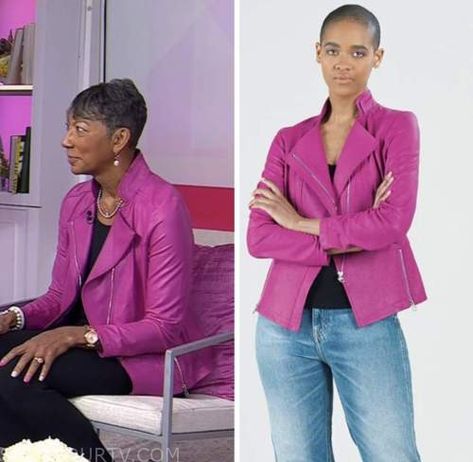 The Today Show: October 2022 Ricki Fairley's Magenta Pink Leather Jacket Check more at https://www.shopyourtv.com/the-today-show-october-2022-ricki-fairleys-magenta-pink-leather-jacket/ Pink Leather Jacket, October 2022, Magenta Pink, Today Show, Pink Outfits, Pink Leather, Neon Pink, Red Leather Jacket, Women's Blazer