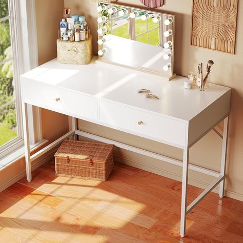 Amazon.com: SUPERJARE Vanity Desk with Drawers, 47 inch Computer Desk, Modern Simple Home Office Desks, Makeup Dressing Table for Bedroom - White : Home & Kitchen