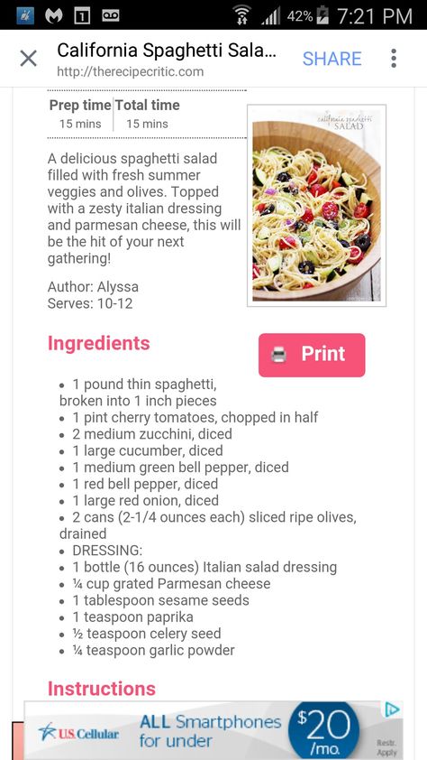 California Spaghetti Salad Recipe, California Spaghetti Salad, California Pasta, California Spaghetti, Cold Spaghetti Salad, Spaghetti Pasta Salad, Summer Pasta Salad Recipes, Spaghetti Salad, Cold Pasta Salad Recipes