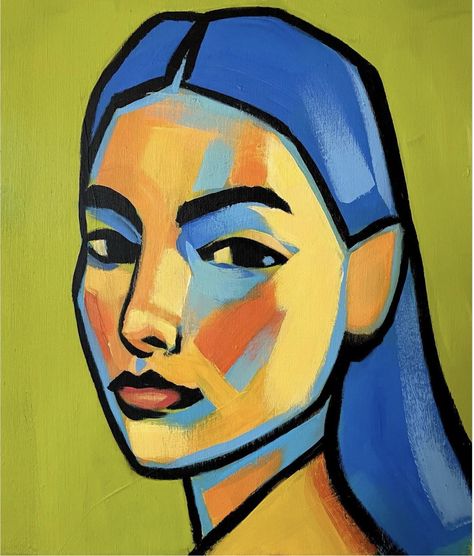 Self Potraits Idea Painting, Portrait Painting Ideas Easy, Different Portrait Styles Art, Fauvism Art Paintings, Fovism Art, Self Portraits Paintings, Fauvism Art Easy, Canvas Painting Ideas Quotes, Abstract Self Portrait Ideas