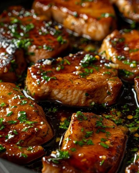 I buy these in bulk from Costco and this is my go-to recipe! Sauce is best part! Meatball Recipes Swedish, Garlic Pork Chops, Recipe Sauce, Honey Garlic Pork Chops, Pork Entrees, Viral Recipes, Pork Chop Recipes Baked, Pork Chop Dinner, Pork Loin Recipes