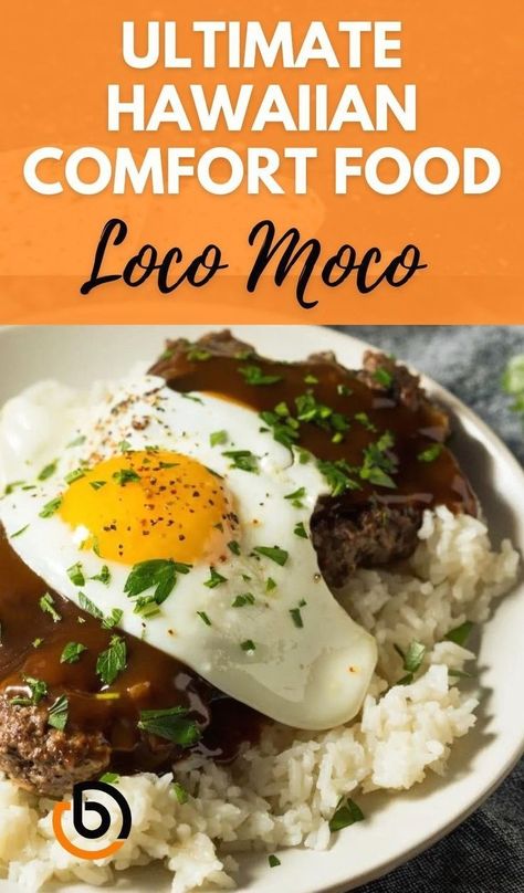 Experience the authentic taste of Hawaii with this delicious Loco Moco recipe! Featuring a savory beef patty, rich gravy, and a perfectly fried egg over rice, this Hawaiian dish is a comfort food classic. Easy to make and packed with flavor, it’s sure to become a favorite. Get ready to impress your family and friends with the best Loco Moco you'll ever taste. Find the full recipe at www.blendofbites.com Egg Over Rice, Hawaiian Cuisine, Hawaiian Dishes, Polynesian Food, Hawaii Food, Beef Patty, Hawaiian Food, Gravy Recipes, Fried Egg