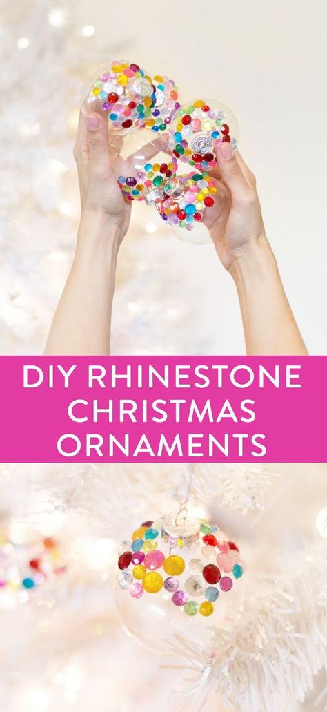 Easy Diy Ornaments For Kids, Diy Crystal Christmas Ornaments, Making Crystal Ornaments, Rhinestone Christmas Ornaments Diy, Gem Ornaments, Bedazzled Christmas Ornaments, Rhinestone Christmas Ornaments, Christmas Ornaments Diy Kids, Rhinestone Ornaments