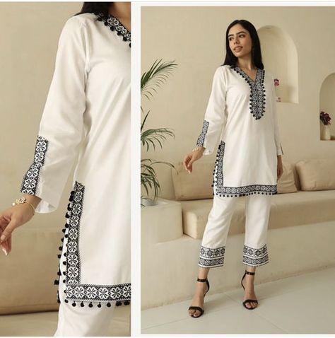 Black Suit Designs, Pakistani Cotton Suits, Simple Long Dress, White Kurta, Pakistani Fashion Party Wear, Desi Clothes, Boutique Dress Designs, Boutique Dress, Cotton Suits