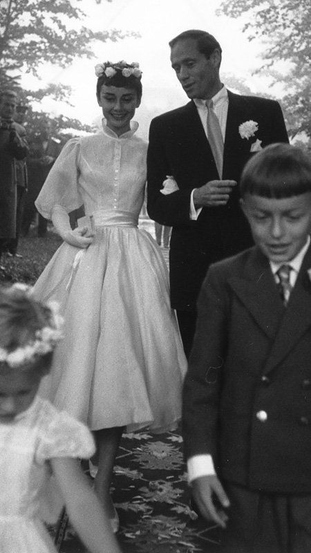 The Best Dressed Celebrity Brides of All Time | InStyle.com Audrey Hepburn Wedding Dress, Wedding Dresses Vintage 50s, Audrey Hepburn Wedding, Iconic Audrey Hepburn, Wedding Dresses 50s, Audrey Hepburn Photos, Celebrity Bride, Celebrity Wedding Dresses, Celebrity Nails