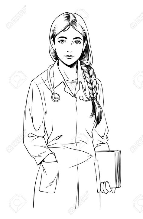 Nurse Drawing Art, Art Human Anatomy, Nurse Drawing, Woman Doctor, Drawing Simple, Sketch Illustration, Illustration Girl, Human Anatomy, Portrait Illustration