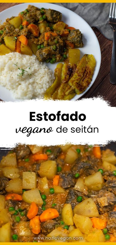 El estofado vegano de seitán forma es un plato cargado de sabores latinos, acompañado de arroz blanco y tajadas de maduro, crean un almuerzo perfecto con muchos nutrientes y libre de proteína o derivados de origen animal. #estofadovegano #veganstew #seitan #carnevegetal #recetaslatinasveganas #vegan #govegan #plantbased #recetaecuatorianavegana Best Vegan Recipes, Seitan, Healthy Vegetarian, Plant Based Recipes, Vegan Vegetarian, Vegetarian Recipes, Vegan Recipes, Healthy Lifestyle, Meat