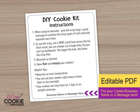 Excited to share the latest addition to my #etsy shop: SIMPLE DIY Cookie Kit Instructions - Printable Card - 4" X 5" - Cookie Kits - Cookie Decorating Kit Instructions - Digital Download https://etsy.me/3du3CFq #cookie #diycookiekitcard #cookiekit #printablecookiekit Diy Cupcake Kit, Diy Cookie Kit Instructions, Cookie Kit Instructions, Diy Cookie Kit, Cookie Printable, Cookie Kits, Cookie Decorating Kit, Cookie Decorating Kits, Melissa Clark