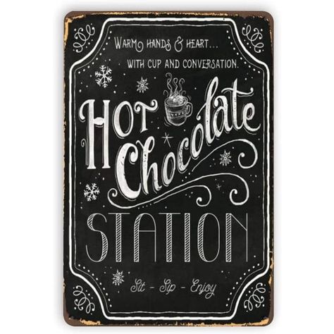 Hot Chocolate Sign, Lata Vintage, Cafe Garden, Chalkboard Designs, Chocolate Caliente, Hot Chocolate Bars, Vintage Tin Signs, Chalkboard Signs, Vintage Metal Signs