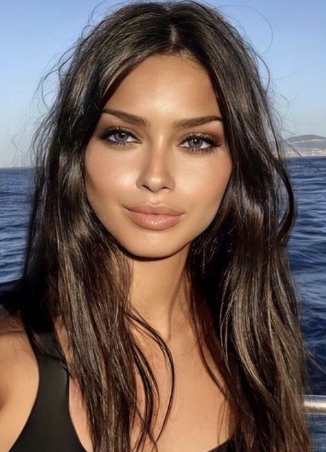 Fair Skin Black Hair, Brown Hair Inspiration, Brunette Makeup, Black Hair Blue Eyes, Bronze Makeup, Looks Party, Best Handbags, Beautiful Long Hair, Hair Inspo Color