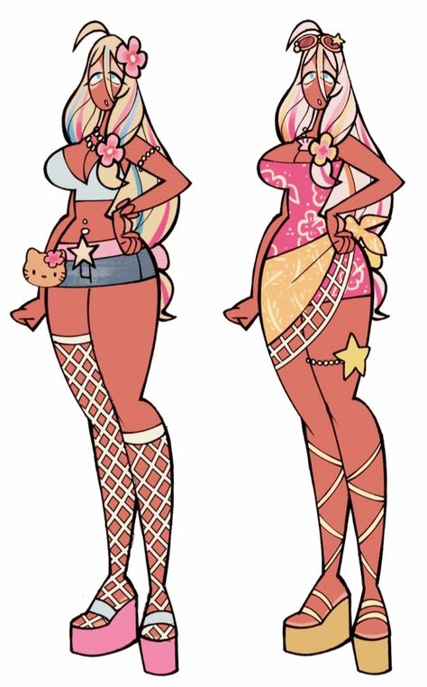 Gyaru Fashion Ideas, Gyaru Art Style, Milkkirie Art, Gyaru Art Oc, Cherry Character Design, Tropical Character Design, Gyaru Cartoon, Gyaru Oc Art, Plus Size Oc Drawing