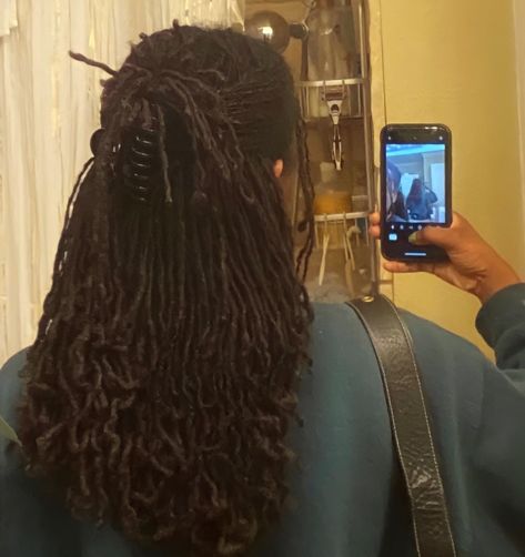 Sister Locs Aesthetic, Layered Locs Long, Long Loc Hairstyles, Dyed Microlocs, Medium Sized Locs, Natural Locs With Curly Ends, Small Locs Black Women, Woman Locs, Microlocs Hairstyles