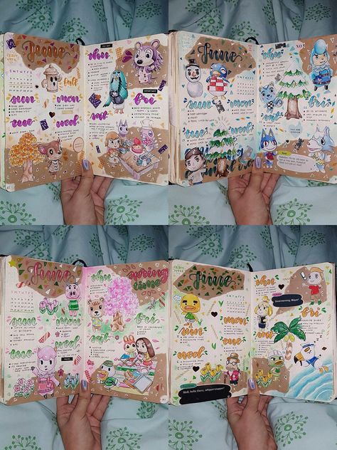 Animal Crossing Bujo Theme, Animal Crossing Bujo, Gaming Journal, Monthly Bujo, Animal Crossing 3ds, Ac New Leaf, Animal Crossing Fan Art, Anime Journal, Bullet Journal Aesthetic