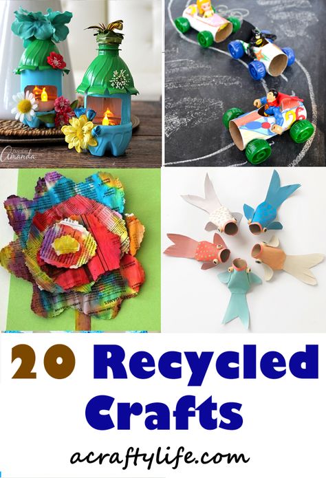 Recycle common household items into fun crafts. recycled kid crafts - acraftylife.com #preschool #craftsforkids #crafts #kidscraft Recycled Art Crafts, Recycle School Project For Kids, Toddler Recycling Crafts, Recycling Craft For Preschoolers, Recycling Preschool Crafts, Recycling Eyfs Activities, Recycled Crafts For Preschoolers, Recycle Crafts For Kids, Recycling Ideas For Preschoolers