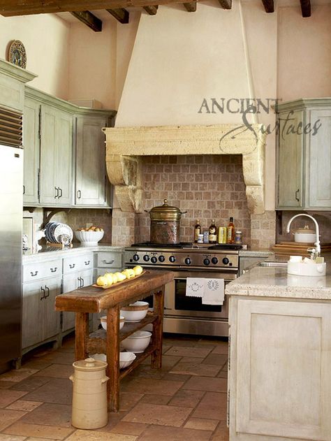 Add some warmth to your kitchen with one of our antique stone kitchen hoods that were at first especially deep antique fireplaces retrofitted to accommodate a fully functional kitchen hood vent inside of them.    Call: 212-461-0245 // 212-913-9588  Mail: Sales@AncientSurfaces.com  Web: www.ancientsurfaces.com/Kitchen-Stone-Ranges.html Kitchen Cabinet Door Ideas, Cabinet Door Ideas, Kitchen French, Kitchen Ikea, Small Kitchen Island, French Country Kitchens, French Style Homes, French Country Kitchen, French Kitchen