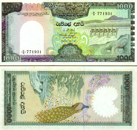 Sri Lanka  1000 Rupees 1.1.1981 (dam; peacock; mountains) Banknotes Design, United Nations Human Rights, Money Poster, Banknotes Money, Money Template, Banknote Collection, Treasury Bonds, Qhd Wallpaper, Money Notes