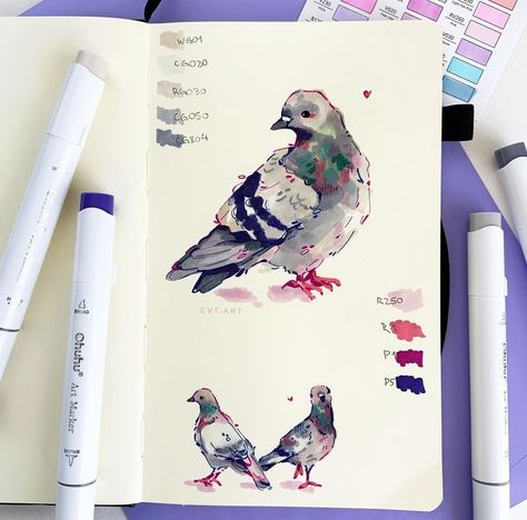 Pigeon Art, Markers Drawing Ideas, Ohuhu Markers, Desenho Tattoo, Arte Inspo, Arte Sketchbook, Marker Drawing, Dessin Adorable, Sketchbook Inspiration