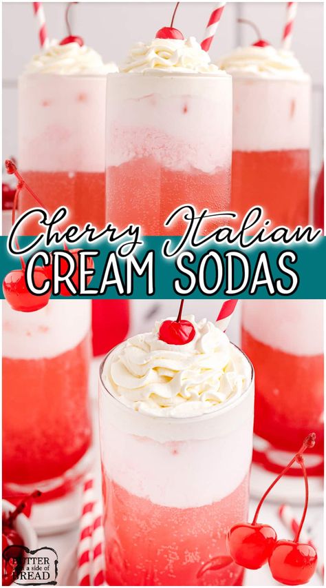 Simple Drinks, Italian Cream Soda, Ice Cream Soda, Cherry Drink, Iced Drinks Recipes, Cherry Syrup, Italian Cream, Homemade Soda, Drink Recipes Nonalcoholic