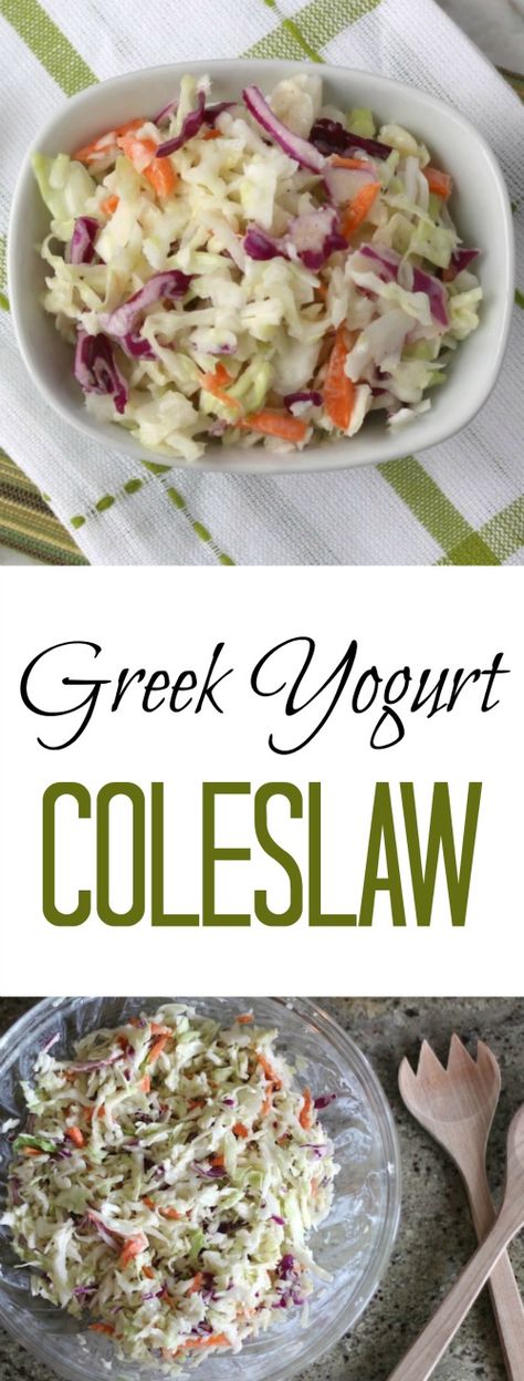 Greek Yogurt Coleslaw, Yogurt Coleslaw, Vinegar Slaw, Creamy Coleslaw Dressing, Coleslaw Recipe Easy, Creamy Coleslaw, Healthy Recipes Clean, Greek Yogurt Recipes, Cole Slaw