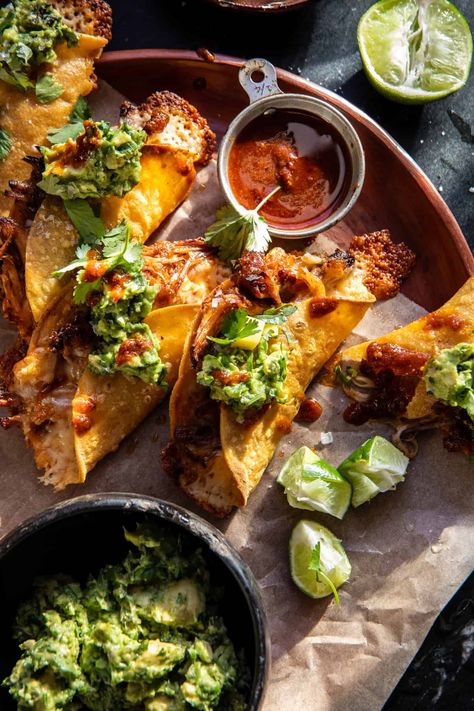 Crispy Carnitas, Half Baked Harvest Recipes, Carnitas Tacos, Roasted Jalapeno, Crispy Tacos, Homemade Crunchwrap Supreme, Slow Cooked Pork, Harvest Recipes, Half Baked