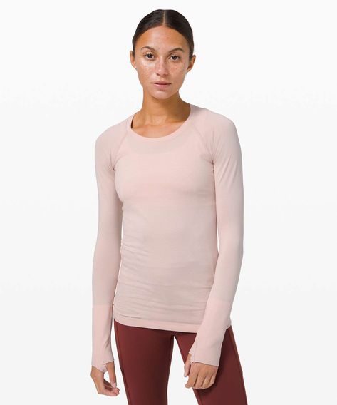 Lululemon Swiftly Tech Long Sleeve, Swiftly Tech Long Sleeve, Garment Fabric, Swiftly Tech, Pink Feathers, Womens Long Sleeve Shirts, Lululemon Women, Go Ahead, Hip Length