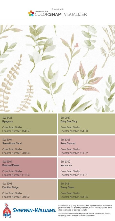 I just created this color palette with the Sherwin-Williams ColorSnap® Visualizer app on my Android phone. What do you think? You can learn more about ColorSnap Visualizer and get it on your phone free by visiting https://www.sherwin-williams.com/content/colorsnap.html. Sherwin Williams Pressed Flower, Pressed Flower Sherwin Williams, Sherwin Williams Color Snap, Cottage Paint Colors, Pink And Green Wallpaper, Cottage Painting, Dollhouse Projects, Sherwin Williams Paint Colors, Nursery Colors