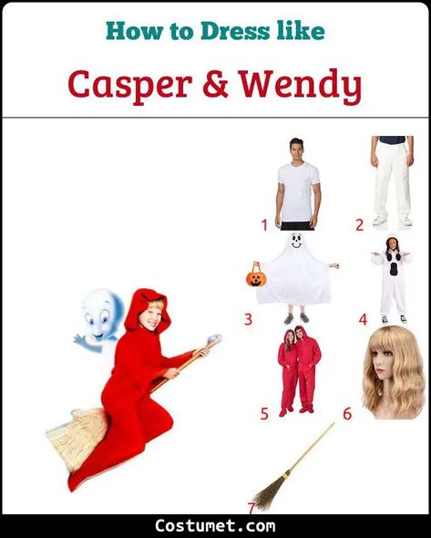 Casper and Wendy Costume for Cosplay & Halloween 2023 Casper Meets Wendy Costume, Womens Wendy Costume, Wendy’s Halloween Costume, Casper Meets Wendy, Wendy Costume, Casper 1995 Poster, Casper 1995, Plain White Shirt, Casper The Friendly Ghost