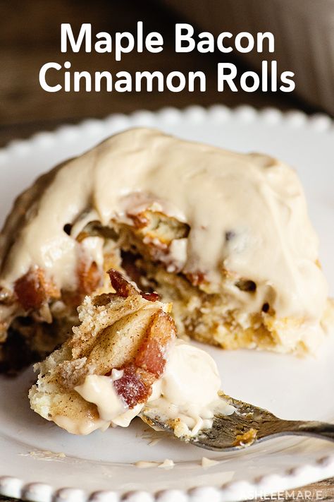 Maple Bacon Cinnamon Rolls, Bacon Cinnamon Rolls, Maple Cream Cheese Frosting, Maple Cream Cheese, Sweet Roll Recipe, Maple Cream, Breakfast Sweets, Candied Bacon, Maple Bacon