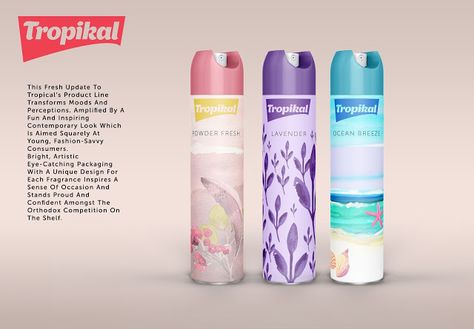 Tropikal Air Freshener (Concept) on Packaging of the World - Creative Package Design Gallery Detergent Branding, Air Freshener Packaging, Beer Graphic Design, Packaging Concept, Beer Graphic, Home Essence, Air Fresh, One Percent, Graphic Design Student