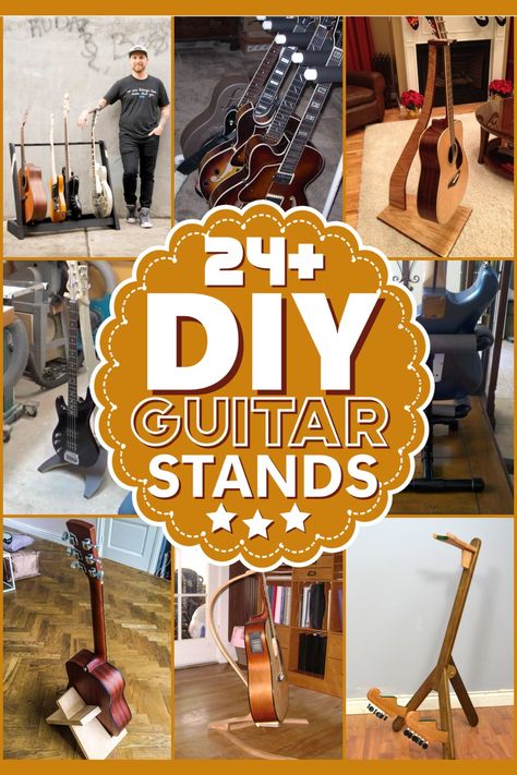 Pallet Guitar Stand, Guitar Stand Plans, Guitar Art Diy, Diy Guitar Stand, Hanging Guitars, Wood Guitar Stand, Wooden Guitar Stand, Music Corner, Guitar Rack