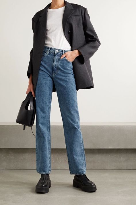 The 8 Best-Fitting Straight-Leg Jeans to Buy Right Now | Who What Wear Straight Jeans Outfit, Straight Leg Jeans Outfits, Jeans Trend, Blue Jean Outfits, Outfit Jeans, Jean Trends, French Women, 가을 패션, Black Blazer