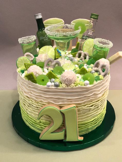 Margarita cake Alcohol cake 21st birthday cake Drip cake Drip cake Fun cake Lime green cake Ruffle cake 21st Birthday Cake Alcohol, Cake 21st Birthday, Tequila Cake, Alcohol Birthday Cake, Green Birthday Cakes, Cake Drip, Liquor Cake, Margarita Cake, Margarita Party