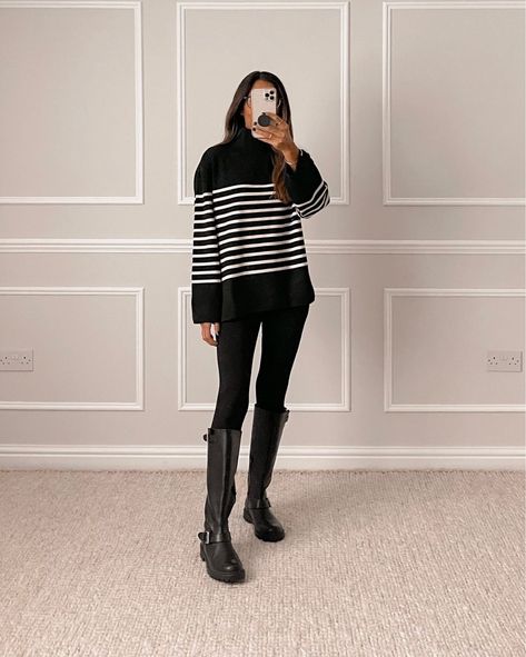 Vintage Straight High Jeans, Striped Turtleneck Outfit, Jumper Outfit Winter, Perfume Styling, Jumper Dress Outfit, Jumper Outfits, Outfit Links, Stripe Jumper, Turtleneck Outfit