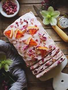 Cardamom Rose and Blood Orange Loaf Cake | Recipe via Homegrown Provisions #plantbased #rose #cardamom #bloodorange #glutenfree #quickbread Orange Loaf, Orange Loaf Cake, Loaf Cake Recipes, Candied Ginger, Instagram Content, Rosy Pink, Loaf Cake, Hot Fudge, Menu Ideas