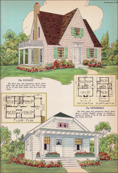 1925 Radford Plans in American Builder - "Nugget" & "Newberry" plans. Storybook Cottage House Plans, Small English Cottage, English Cottage House Plans, Modern Cottage House Plans, Small House Inspiration, Small Cottage House Plans, Little House Plans, Small Cottage Homes, Cottage Floor Plans