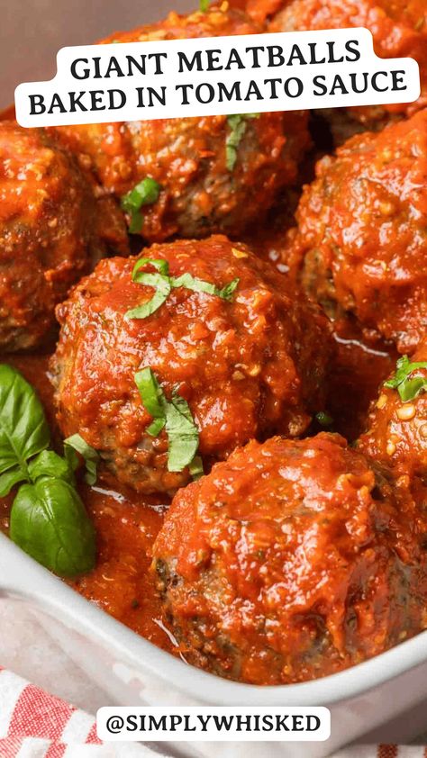 Big Meatballs Recipe, Meatball Red Sauce Recipes, Meatballs Baked In Sauce, Meatballs And Tomato Gravy, Meatballs With Red Sauce, Meatballs Main Dish, Meatballs And Tomato Sauce, Meatballs And Red Sauce, Big Meatballs Baked