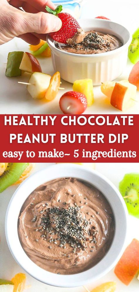 Don't let the delicious taste of this fool you, this scrumptious Chocolate Peanut Butter Greek Yogurt Dip is filled with protein, antioxidants and fiber! Made in a few minutes with just 5 easy ingredients. Peanut Butter Greek Yogurt, Healthy Chocolate Peanut Butter, Greek Yogurt Dip, Peanut Butter Dip, Mediterranean Breakfast, Greek Yogurt Dips, Yogurt Dip, Iron Rich, Healthy Chocolate