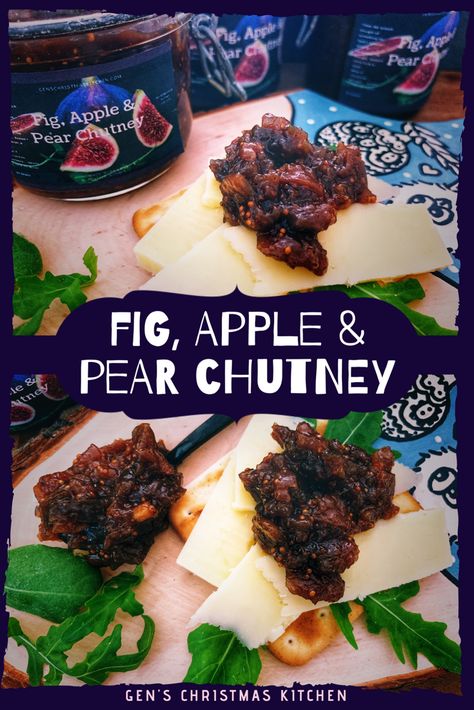 Sweet, sticky and jammy. This chutney champions the scrumptious honey-like flavours from the figs, with apple, pears, subtle festive spices and a zing of orange and ginger. Perfect with cheese and crackers, it goes beautifully with mature cheddar or rich and creamy blues like Gorgonzola or Roquefort. Or go the extra mile and add a spoonful to baked brie or camembert, tear off some crusty bread and get dunking! Asian Pear Chutney, Cranberry Pear Chutney, Apple Pear Chutney, Fig And Apple Chutney, Pear Ginger Chutney Recipe, Fig Chutney Recipe, Pear And Fig, Pear Chutney Recipe, Fig Chutney