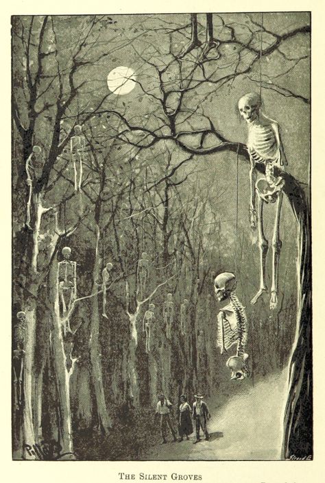 The Silent Groves. Illustration by Harold Piffard for SYBIL FALCON. A STUDY IN ROMANTIC MORALS (1895). Haunted Woods, Dark Visions, Scary Stories To Tell, Anime Pixel Art, Gothic Horror, Tat Ideas, Creepy Art, British Library, Horror Art