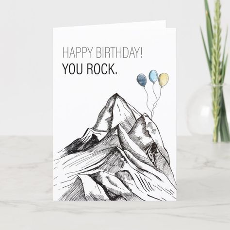 Mountain Card Diy, Mountain Cards Ideas, Mountain Birthday Cards, Happy Birthday Mountains, Mountain Birthday, Mountain Card, Happy Birthday Card Funny, Watercolor Birthday Cards, Outdoor Birthday