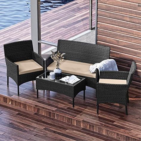 Small Patio Furniture, Patio Table Set, Wicker Patio Furniture Set, Outdoor Sanctuary, Modern Patio Furniture, Outside Furniture, Backyard Furniture, Outdoor Wicker Furniture, Outdoor Chair Cushions